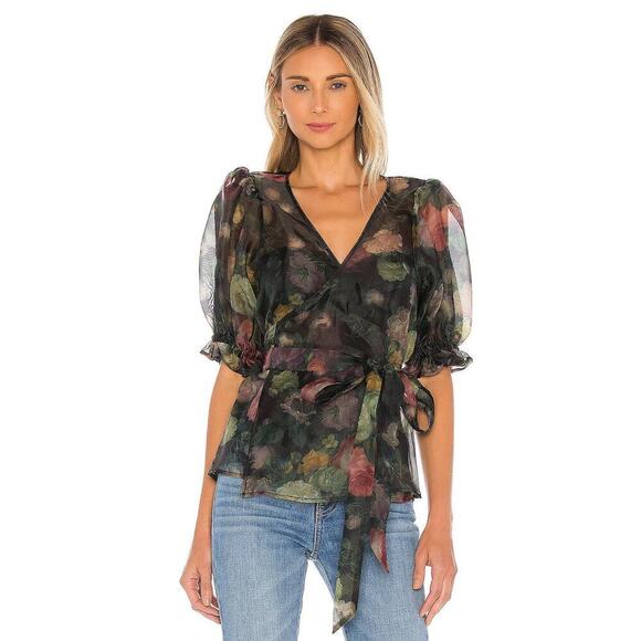 NEW Selkie Feminine Cloud 9 Blue and Pink Champagne Mod Print Wrap Top - Picture 8 of 11